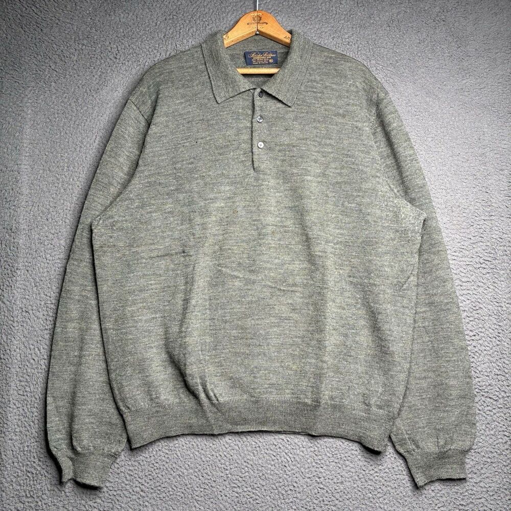 Vintage Brooks Brothers Polo Sweater Merino Wool Men’s XL Green Long Sleeve